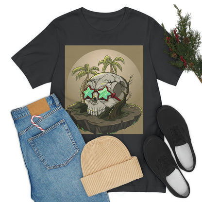 Tropical Island & Skull, Unisex Jersey Short Sleeve Tee