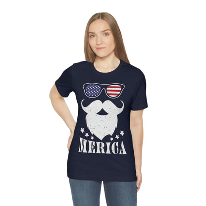 American Flag Sunglass Beard And Merican With Stars Unisex Jersey Short Sleeve Tee