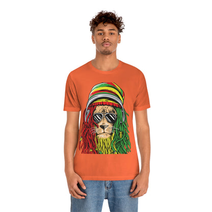 Reggae Lion With Dread locks with Hat, Unisex Jersey Short Sleeve Tee