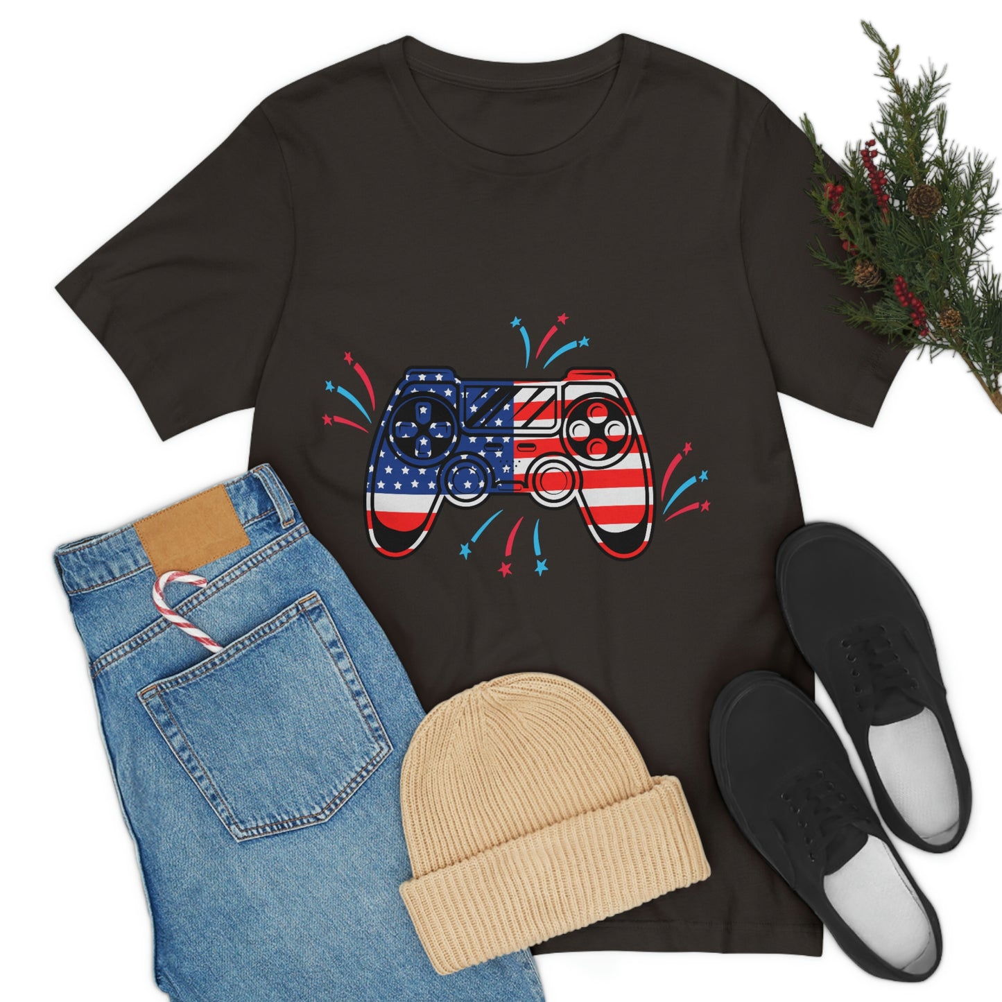 American Flag, Fourth Of July 4th , American Flag Game Controller Unisex Jersey Short Sleeve Tee