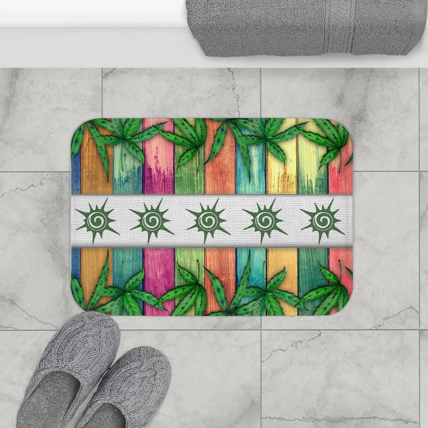 Beautiful Multicolored Pink Purple Blue 420 Weed Marijuana Leaf Bath Mat