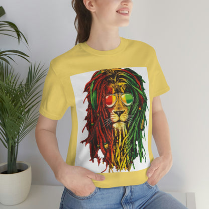 Reggae Lion With Dread locks, Unisex Jersey Short Sleeve Tee