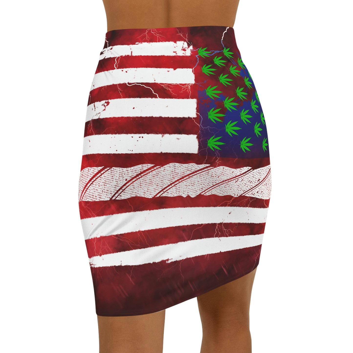 Flag Red, White And Blue Beautiful Red Background With Marijuana Pot Weed 420 Women's Mini Skirt (AOP)