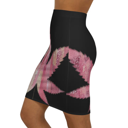 Sassy Single Pink Marijuana 420 Weed Leaf With Black Background Women's Mini Skirt (AOP)