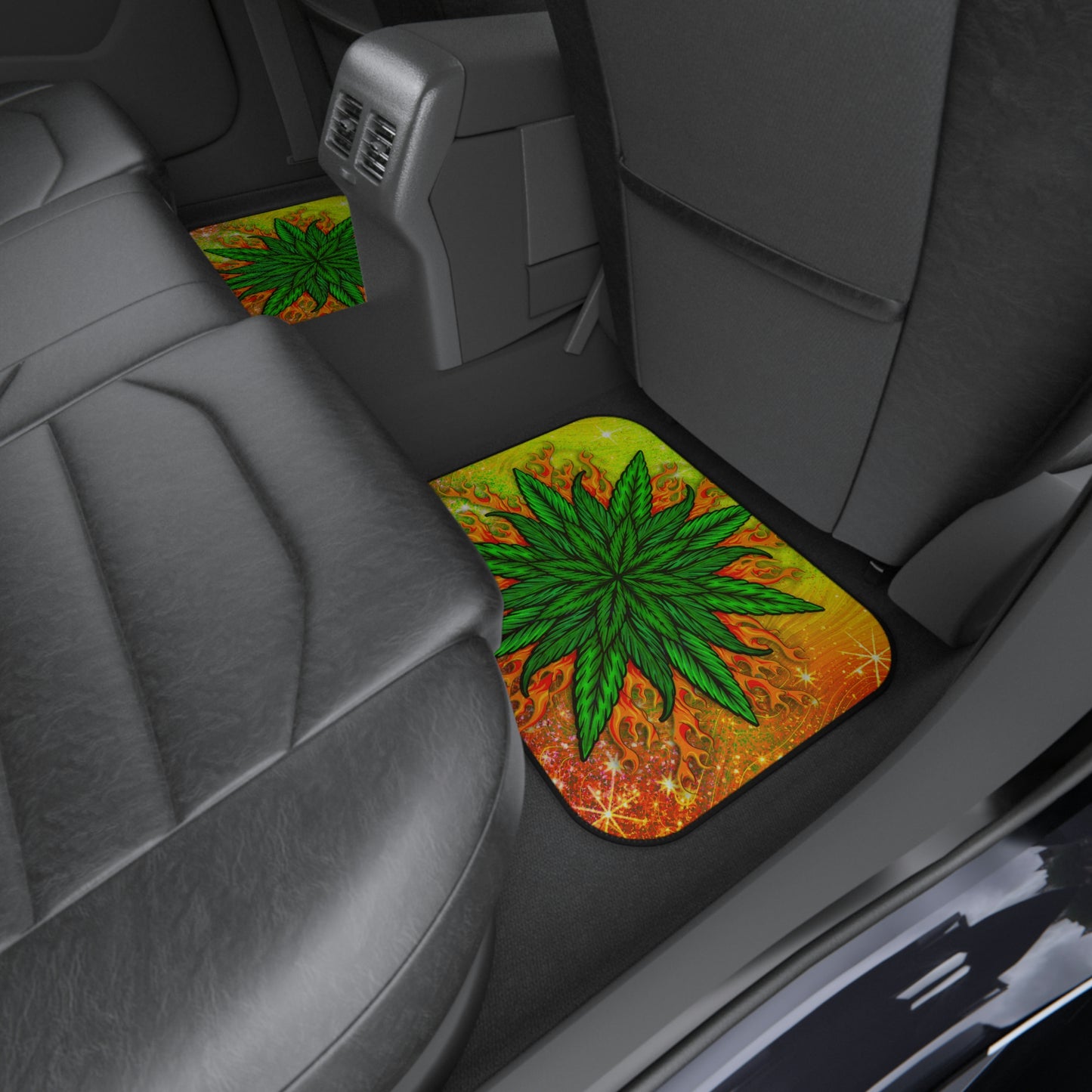 Pot Leaf Collage With Yellow Orange Background With Marijuana Pot Weed 420 Car Mats (Set of 4)