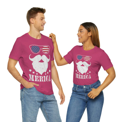 American Flag Sunglass Beard And Merican With Stars Unisex Jersey Short Sleeve Tee