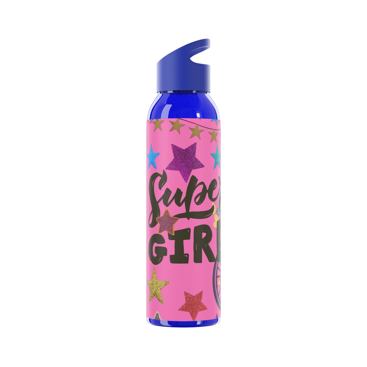 Super Girl Hippie Chic , Wheelchair Purple Background Sky Water Bottle