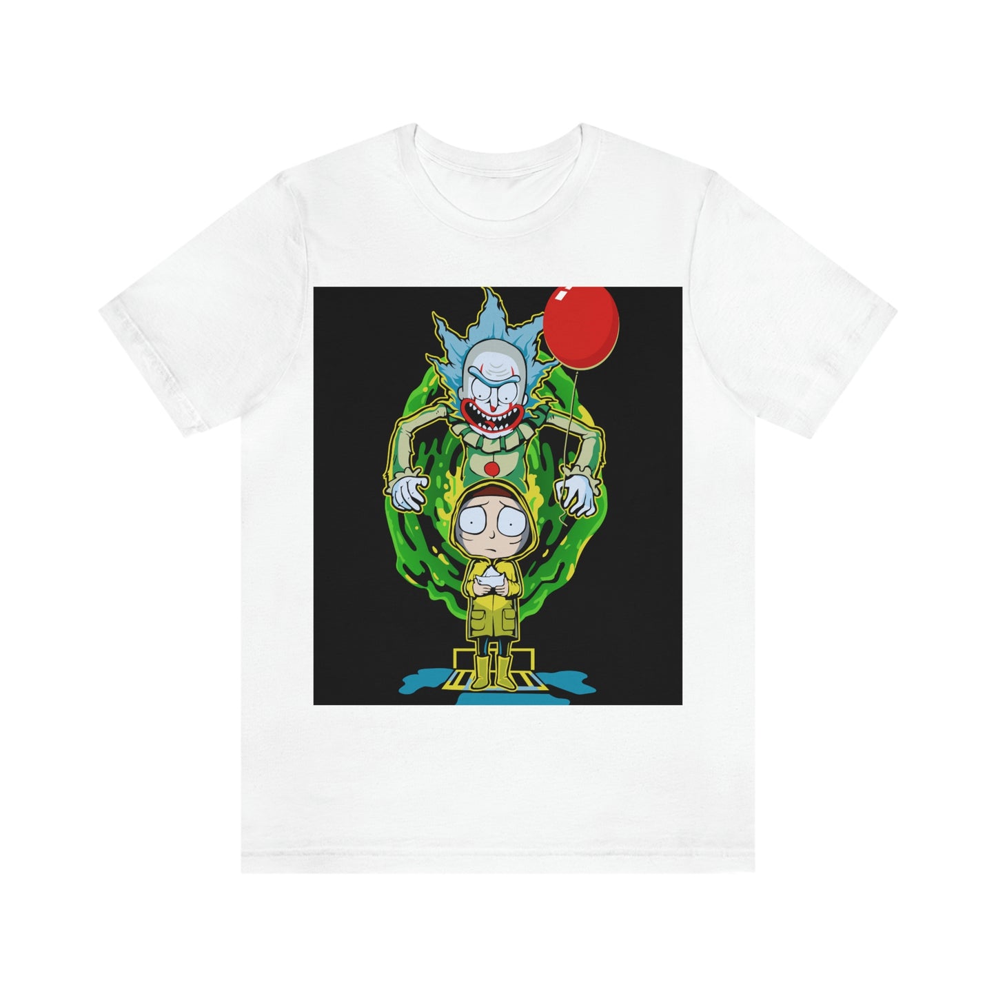 Scary Clown With Red Balloon And Kid In Yellow Rain Jacket - It Cover Unisex Jersey Short Sleeve Tee