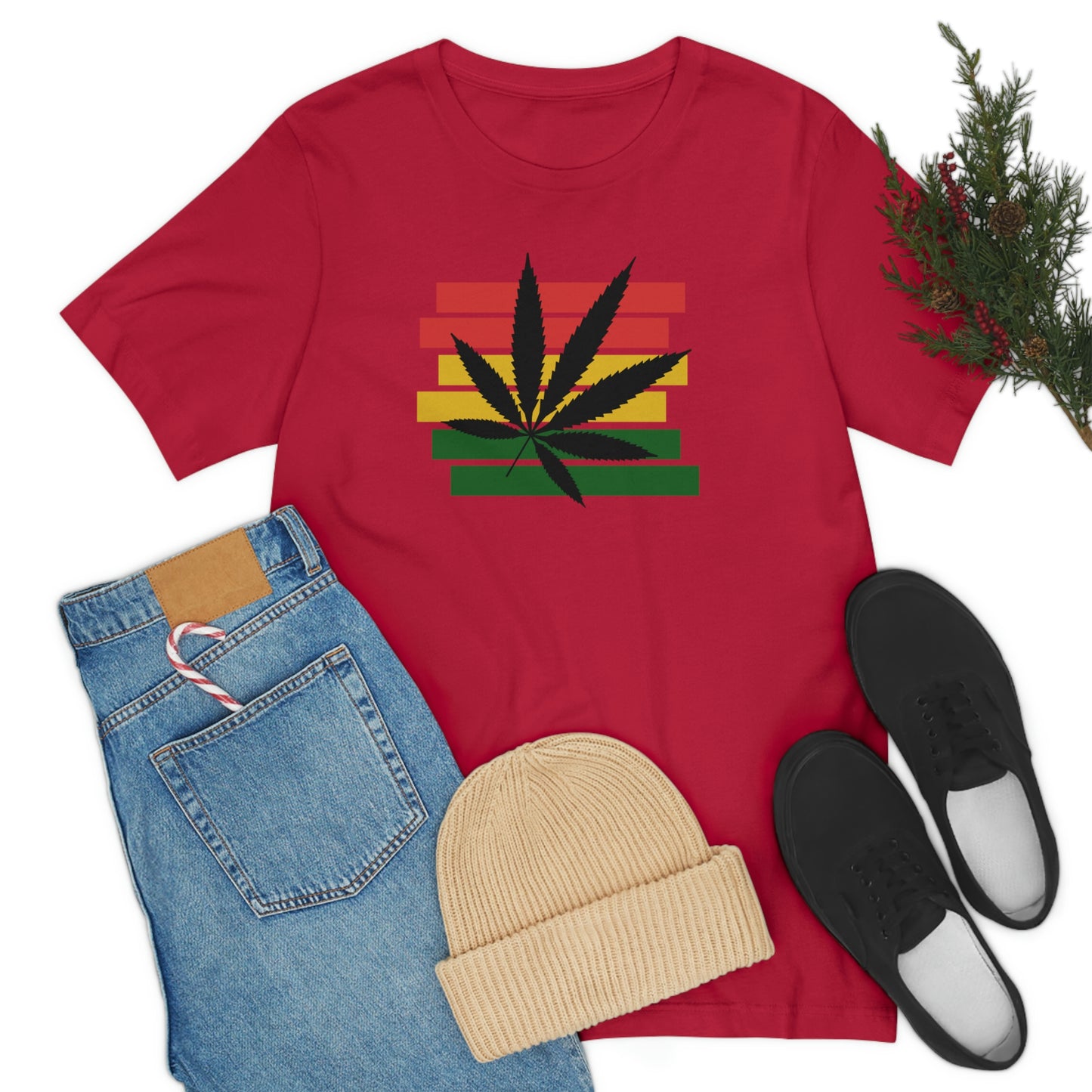 Pot Leaf With Classic Colors, Yellow, Green, Yellow, Unisex Jersey Short Sleeve Tee