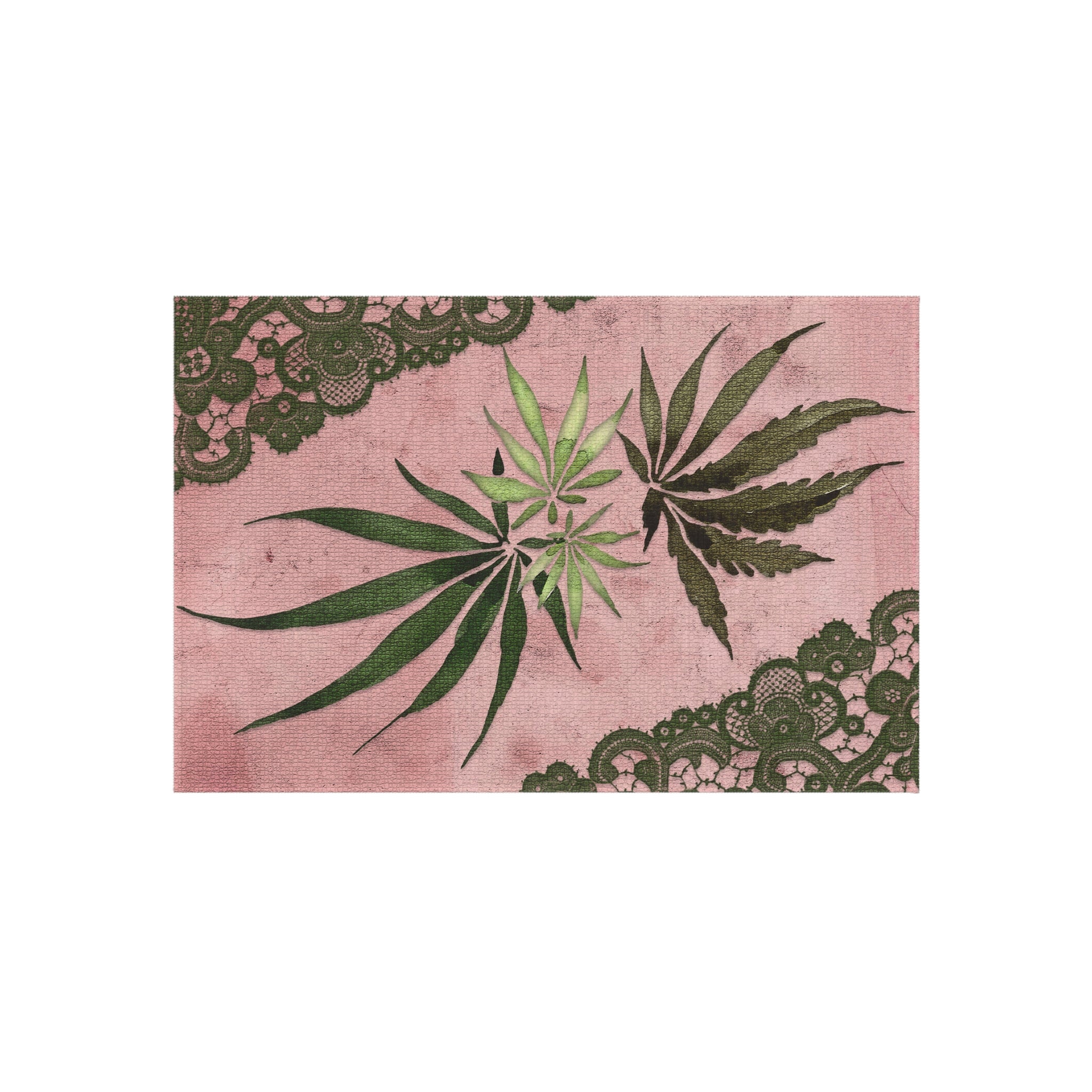 Grey Lace Gorgeous Pink Designed Marijuana 420 Weed Leaf Outdoor Rug