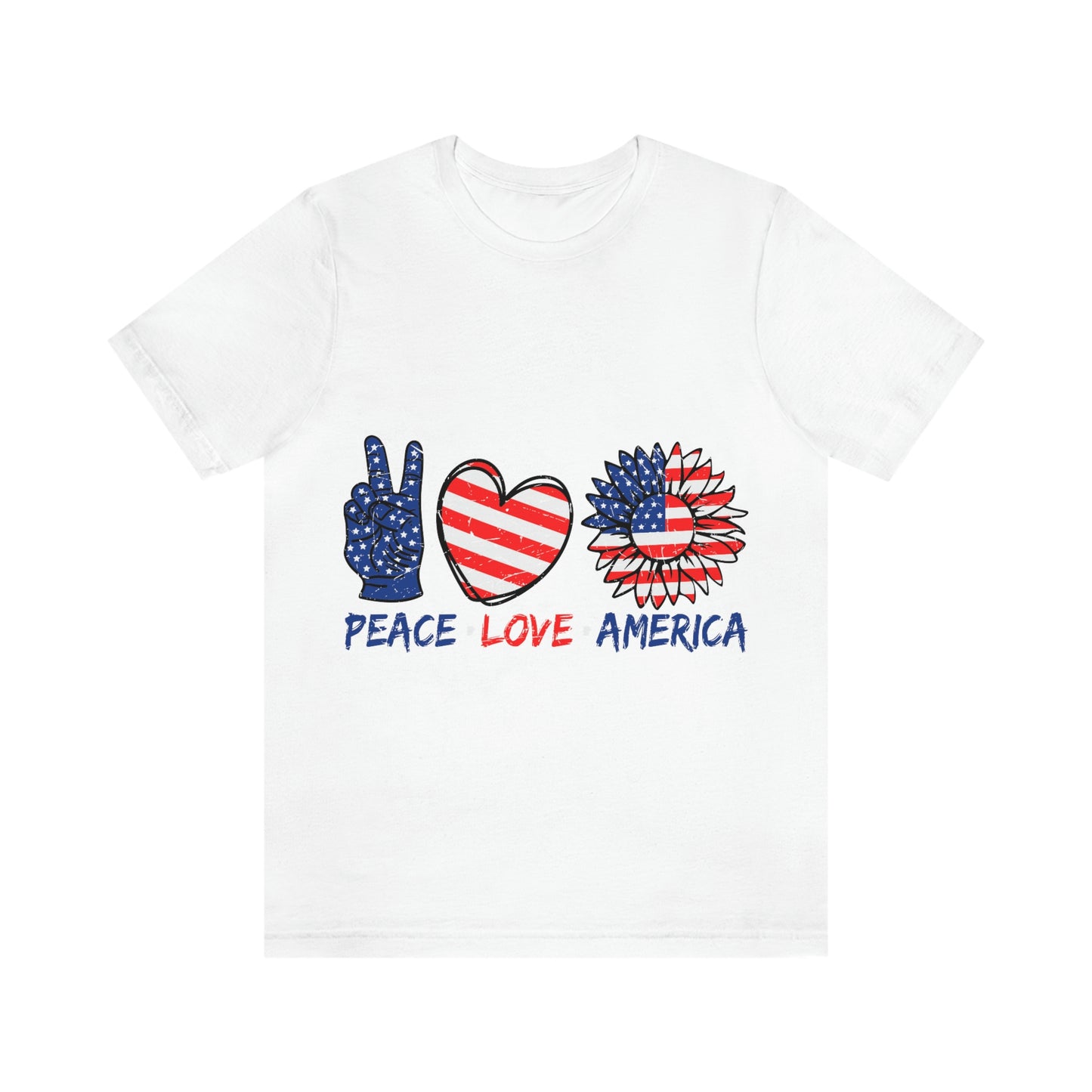 Peace Fingers , Love Heart , America Flag Design Unisex Jersey Short Sleeve Tee