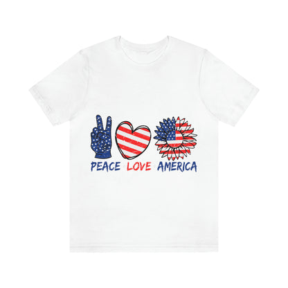 Peace Fingers , Love Heart , America Flag Design Unisex Jersey Short Sleeve Tee