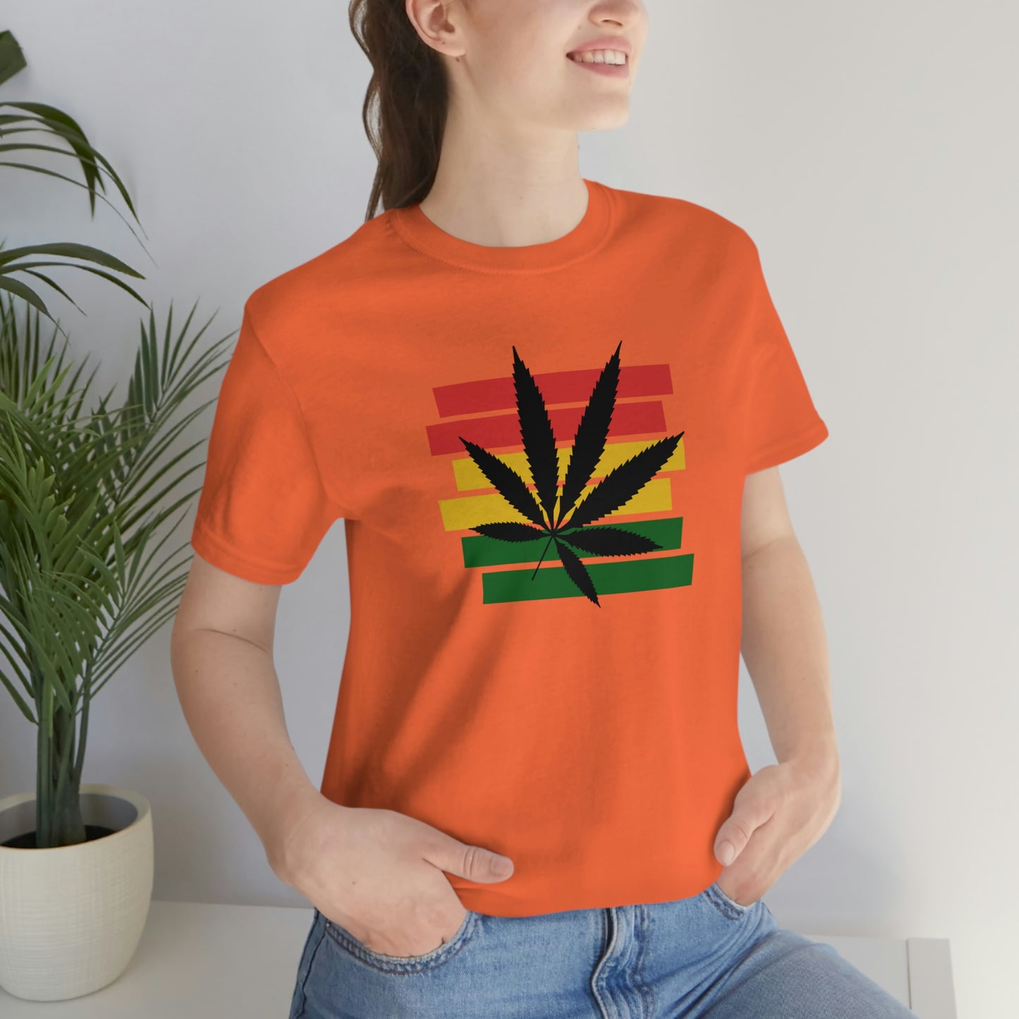 Pot Leaf With Classic Colors, Yellow, Green, Yellow, Unisex Jersey Short Sleeve Tee