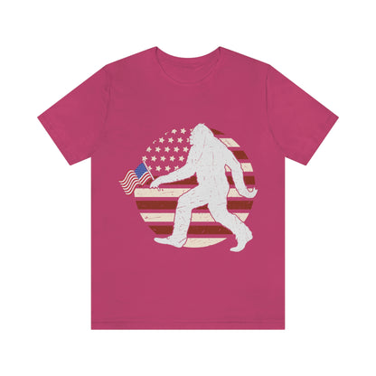 Big Foot American Flag, Fourth Of July 4th Unisex Jersey Short Sleeve Tee