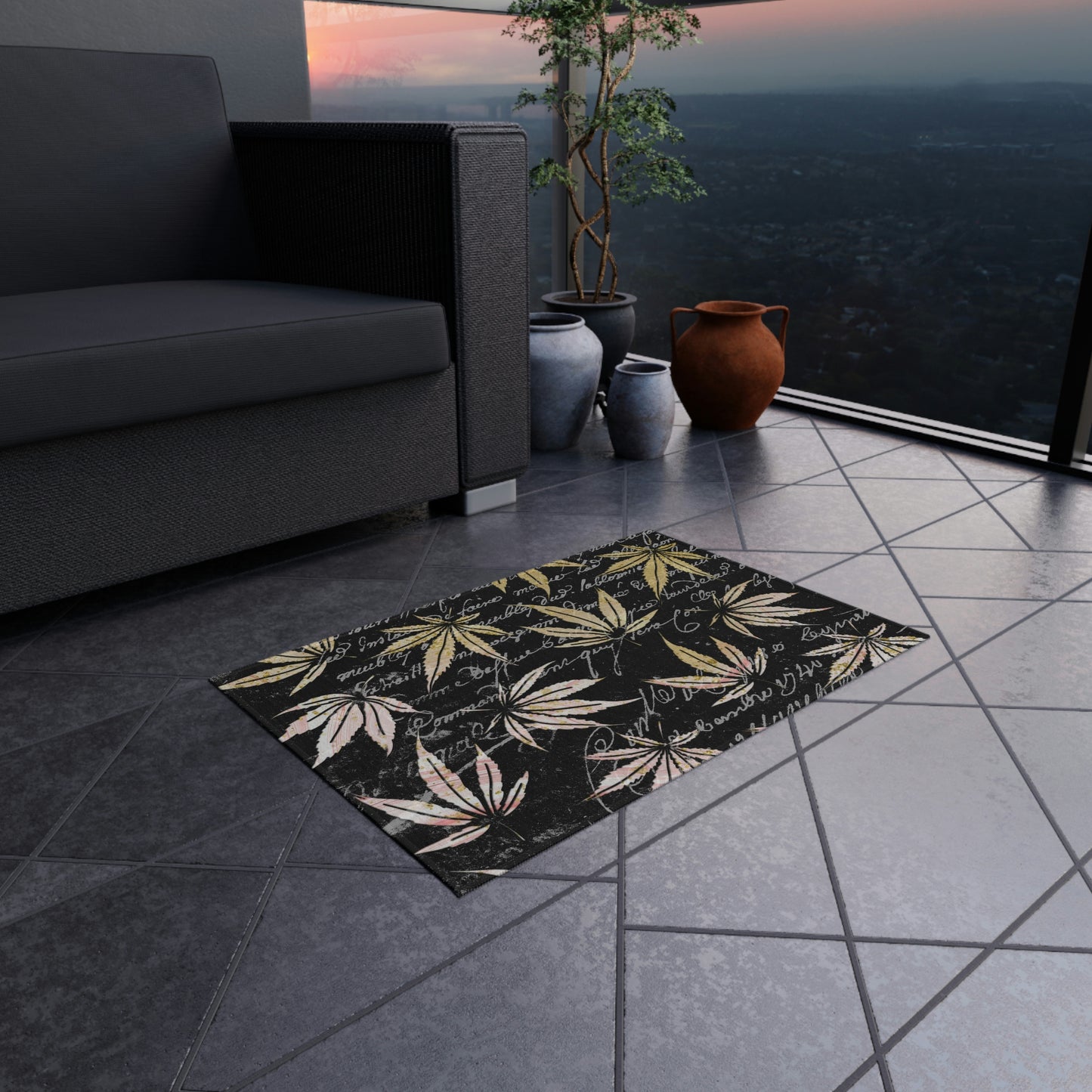 Gold And Black 420 Weed Pot Marijuana Leaf Outdoor Rug