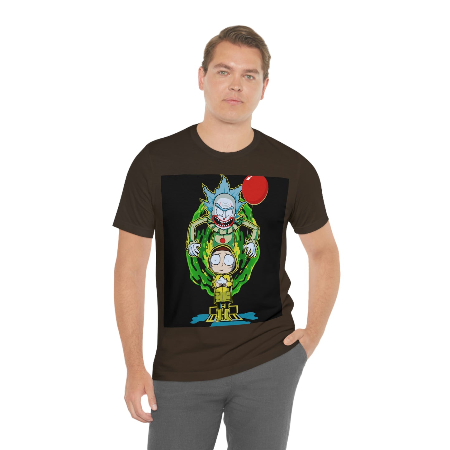 Scary Clown With Red Balloon And Kid In Yellow Rain Jacket - It Cover Unisex Jersey Short Sleeve Tee