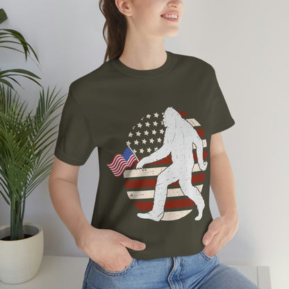 Big Foot American Flag, Fourth Of July 4th Unisex Jersey Short Sleeve Tee