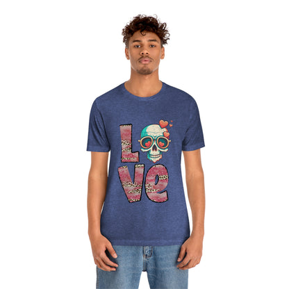 Love Valentine Skull With Red Roses Unisex Jersey Short Sleeve Tee