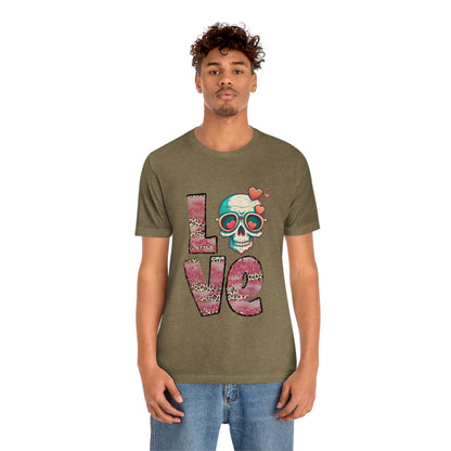 Love Valentine Skull With Red Roses Unisex Jersey Short Sleeve Tee