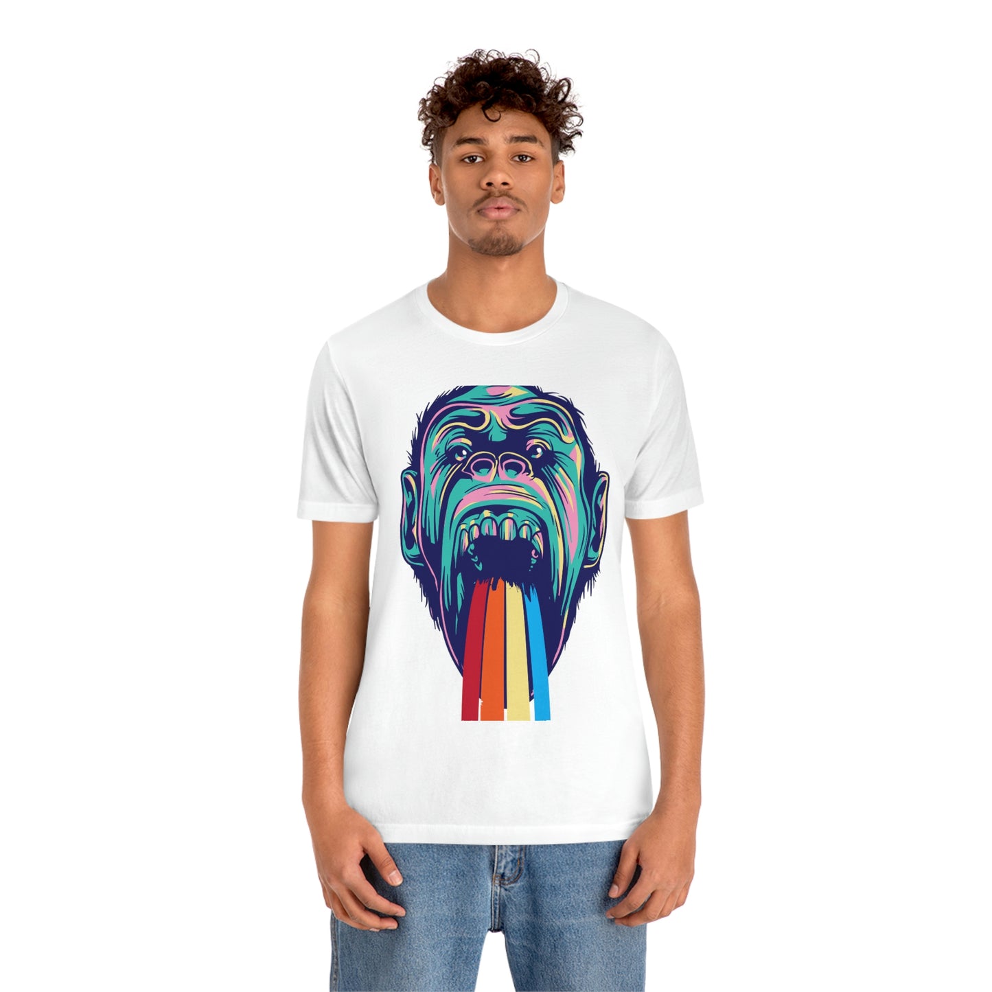 Color Ape Pouring flowing Rainbow Out His Mouth, Unisex Jersey Short Sleeve Tee