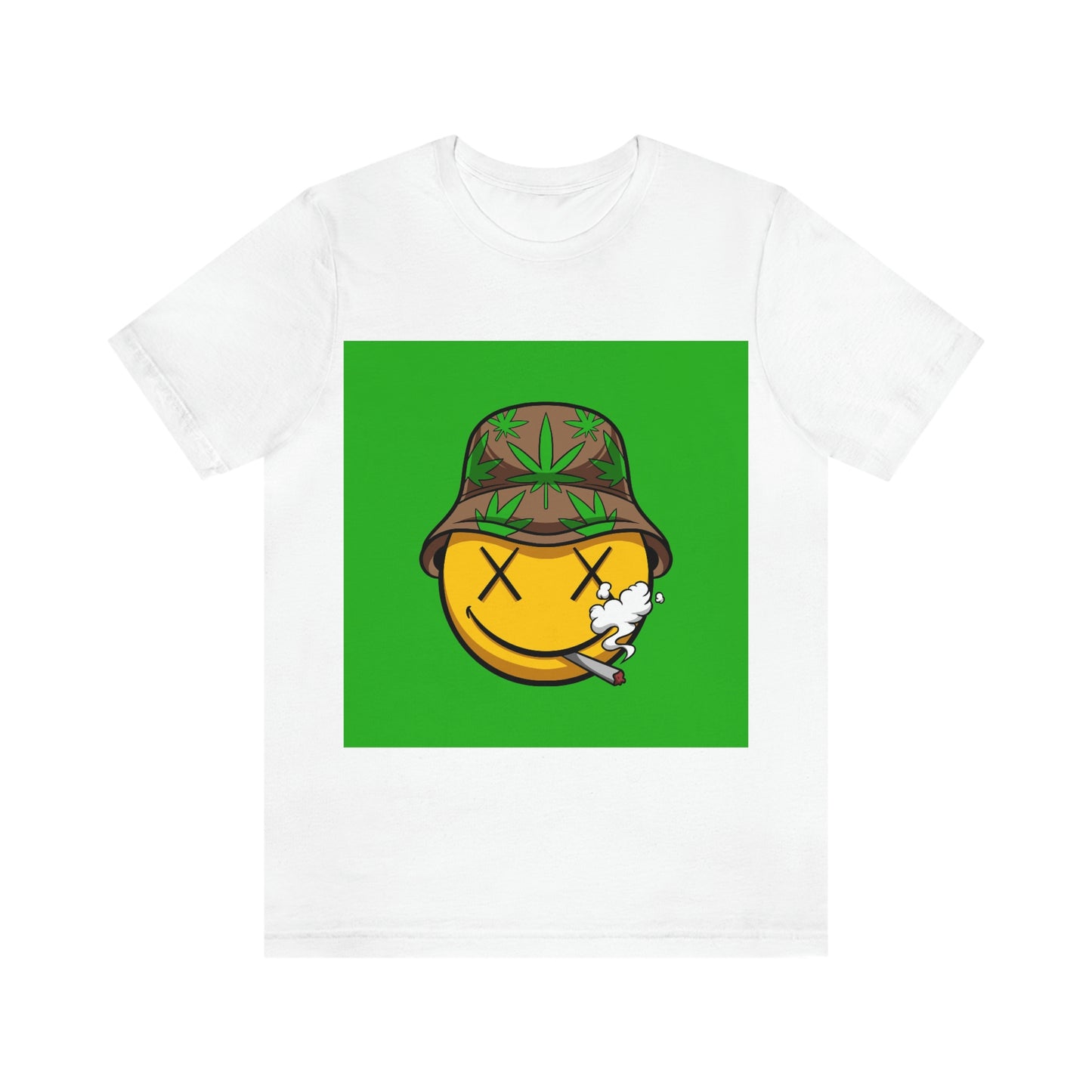 Blazed Happy Face With Hat & Pot Leafs, Unisex Jersey Short Sleeve Tee