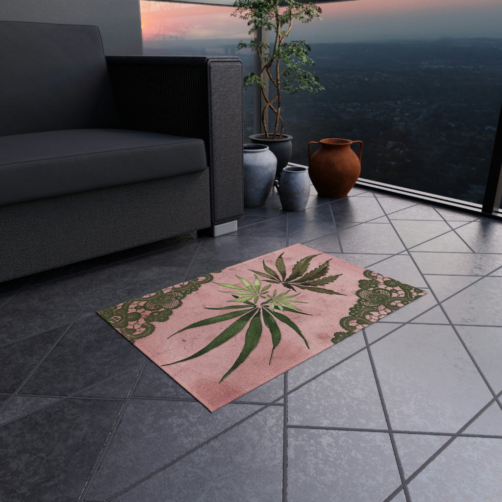 Grey Lace Gorgeous Pink Designed Marijuana 420 Weed Leaf Outdoor Rug