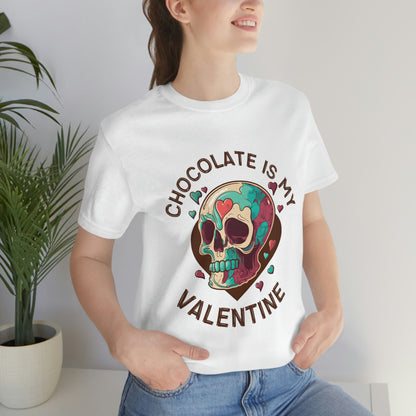 Chocolate Is My Friend My Valentine Skull Unisex Jersey Short Sleeve Tee