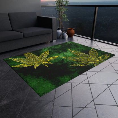 Gorgeous Designed Gold Leaf With multigreen Background Marijuana Pot Weed 420 Outdoor Rug