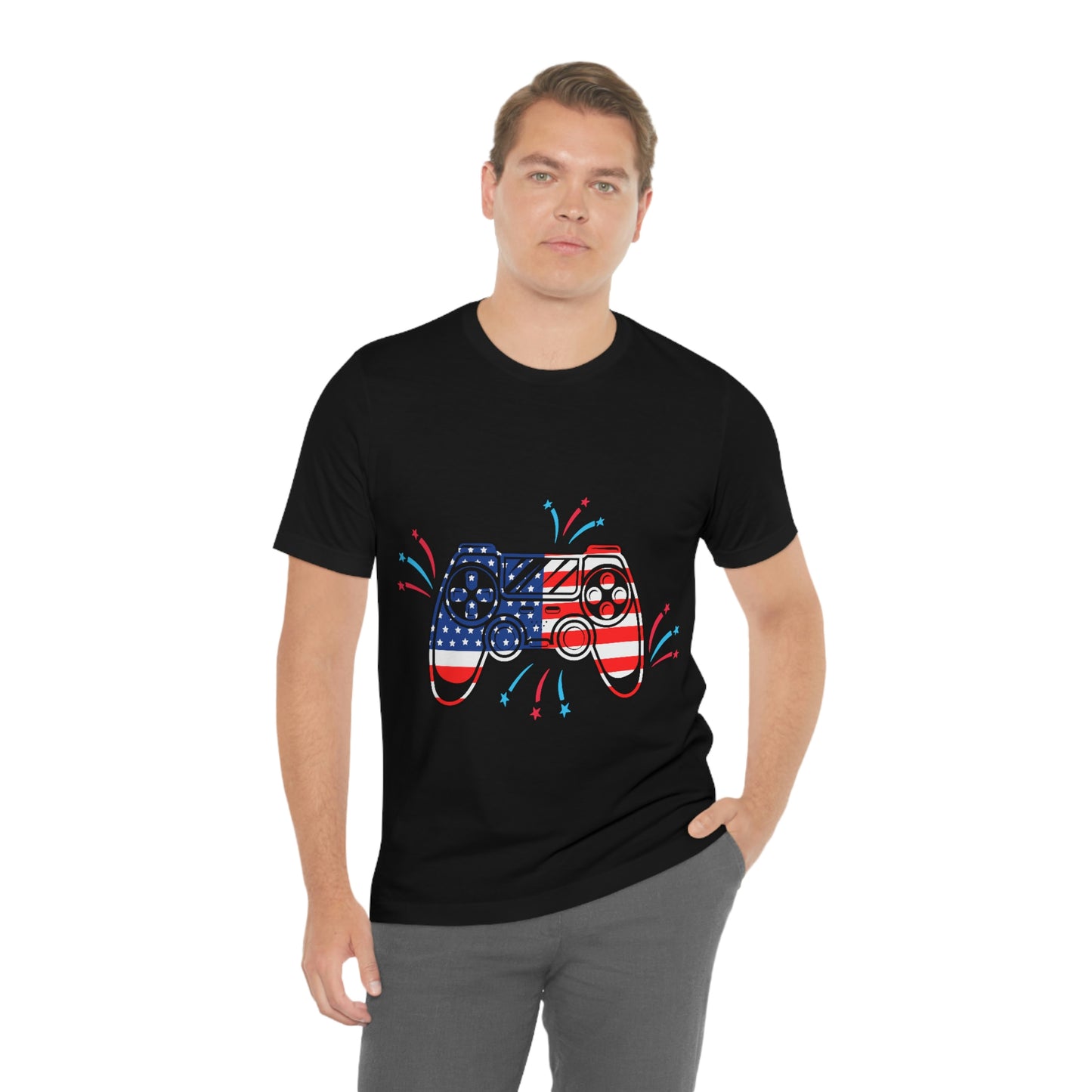 American Flag, Fourth Of July 4th , American Flag Game Controller Unisex Jersey Short Sleeve Tee