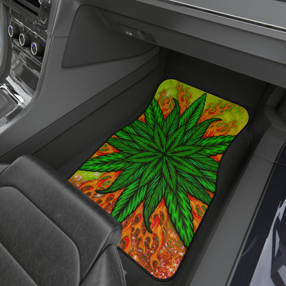 Pot Leaf Collage With Yellow Orange Background With Marijuana Pot Weed 420 Car Mats (Set of 4)