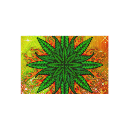 Pot Leaf Collage With Yellow Orange Background With Marijuana Pot Weed 420 Outdoor Rug