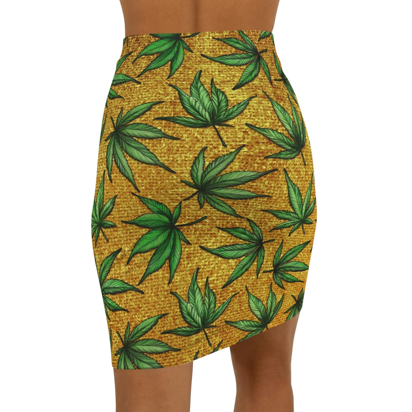 Gold And Green Marijuana Pot Weed Leaf With Gold Background 420 Women's Mini Skirt (AOP)