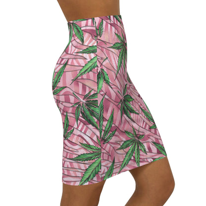 Beautifully Pink And Green Gorgeous Designed Marijuana 420 Weed Leaf Women's Mini Skirt (AOP)