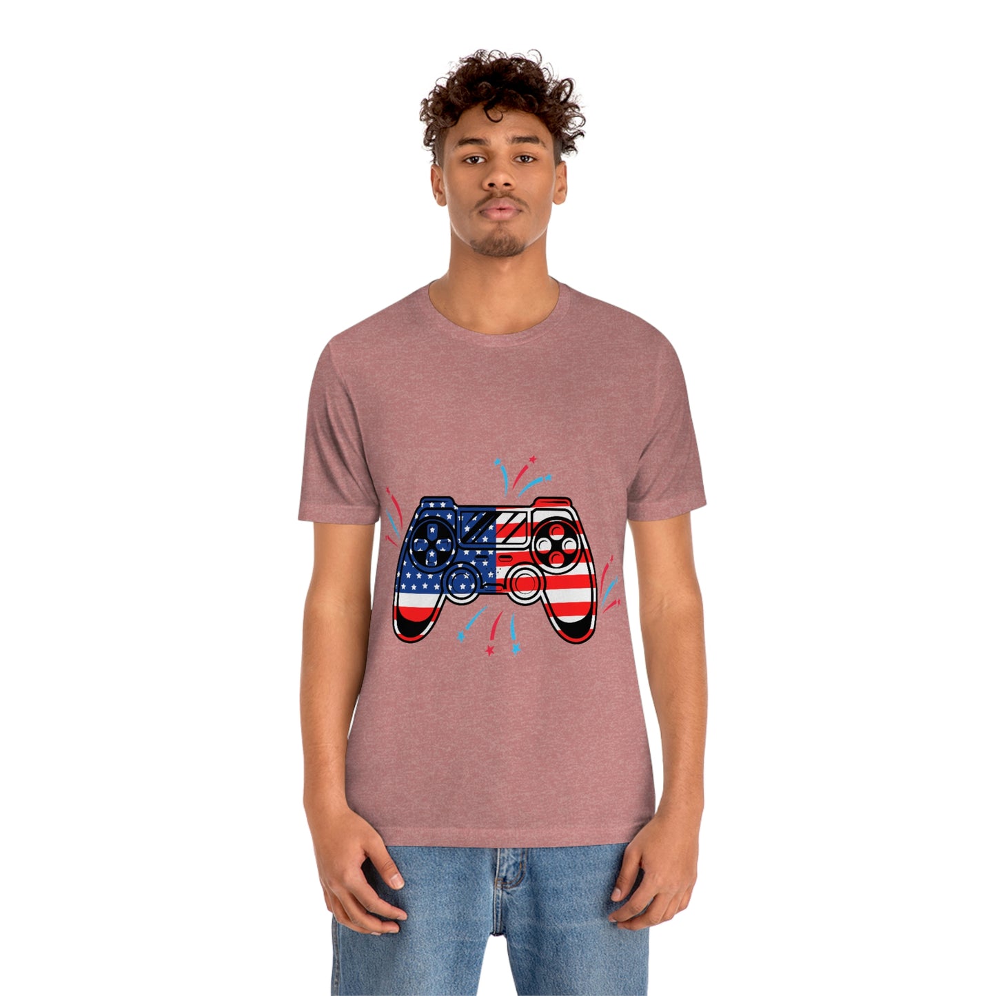 American Flag, Fourth Of July 4th , American Flag Game Controller Unisex Jersey Short Sleeve Tee