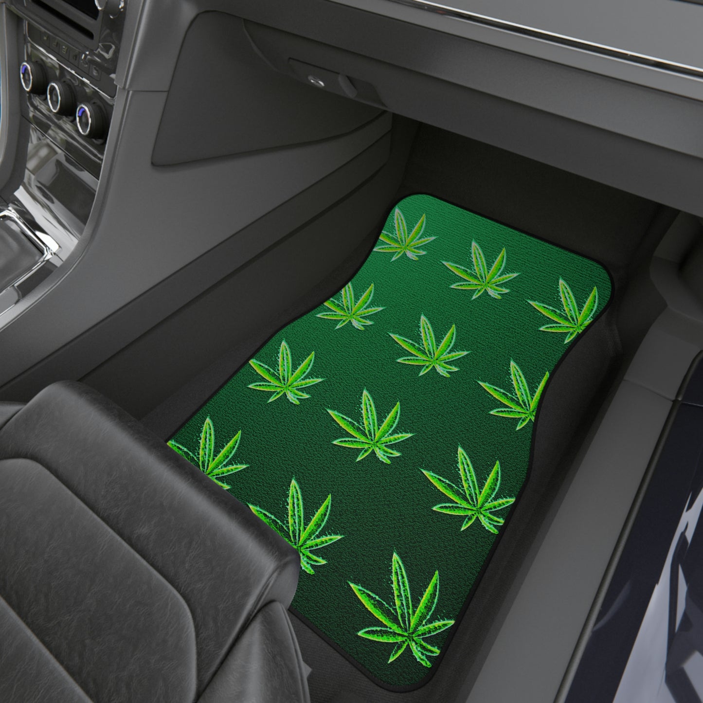 Green Leaf Marijuana Pot Weed Leaf 420 Car Mats (Set of 4)