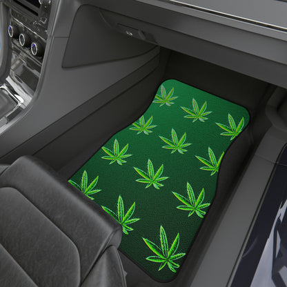 Green Leaf Marijuana Pot Weed Leaf 420 Car Mats (Set of 4)