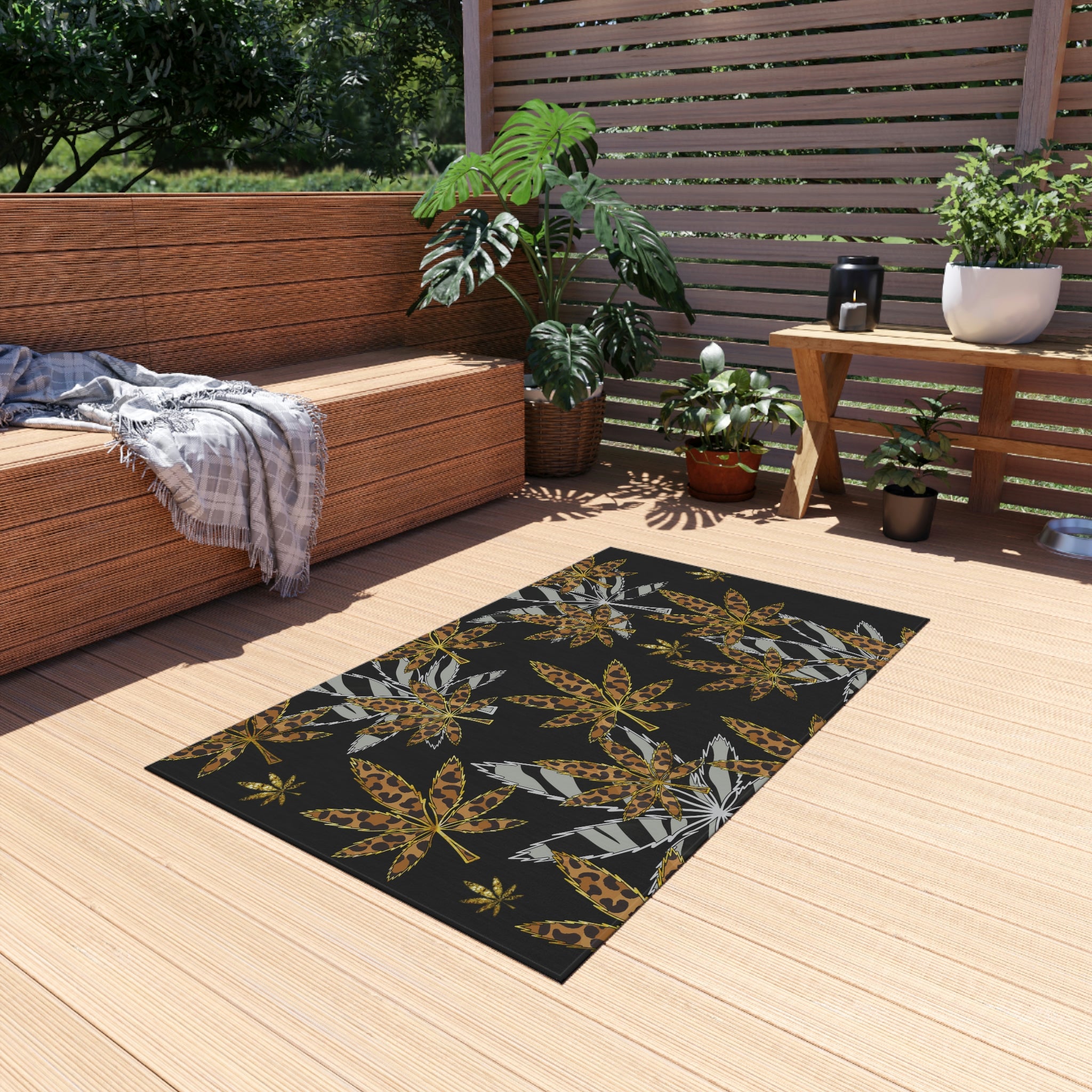 Gold And Zebra Marijuana Pot Weed Leaf 420 Marijuana Leaf Outdoor Rug