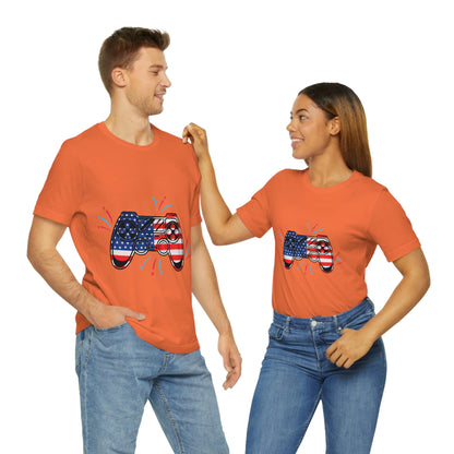 American Flag, Fourth Of July 4th , American Flag Game Controller Unisex Jersey Short Sleeve Tee