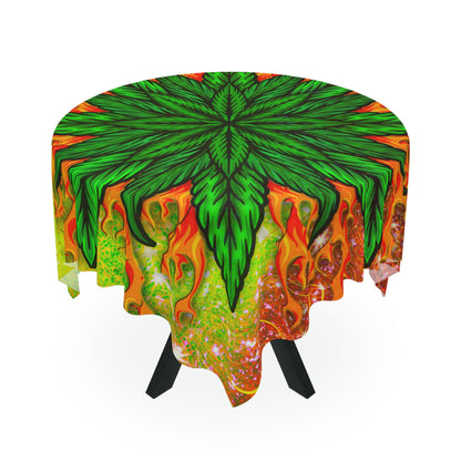 Pot Leaf Collage With Yellow Orange Background With Marijuana Pot Weed 420 Tablecloth