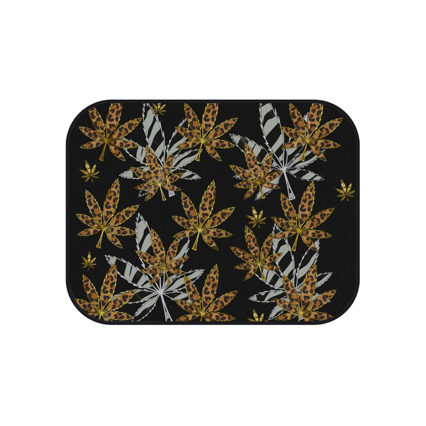 Gold And Zebra Marijuana Pot Weed Leaf 420 Marijuana Leaf Car Mats (Set of 4)