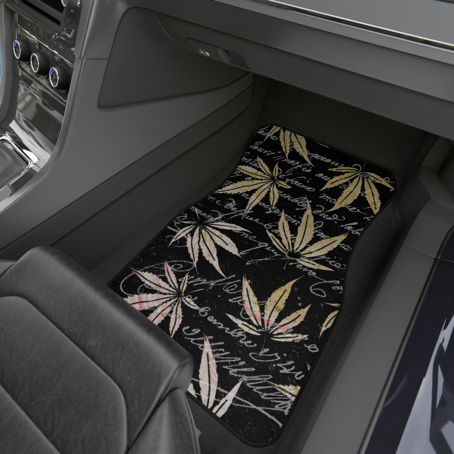 Gold And Black 420 Weed Marijuana Leaf Car Mats (Set of 4)