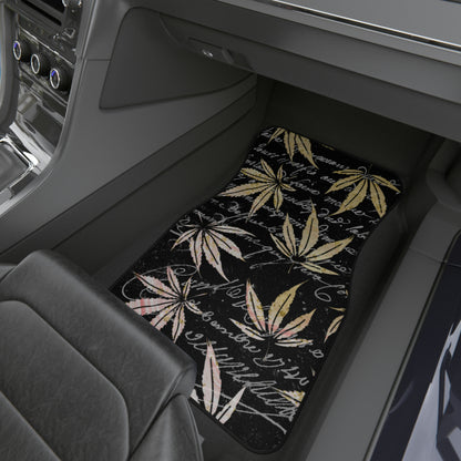 Gold And Black 420 Weed Marijuana Leaf Car Mats (Set of 4)