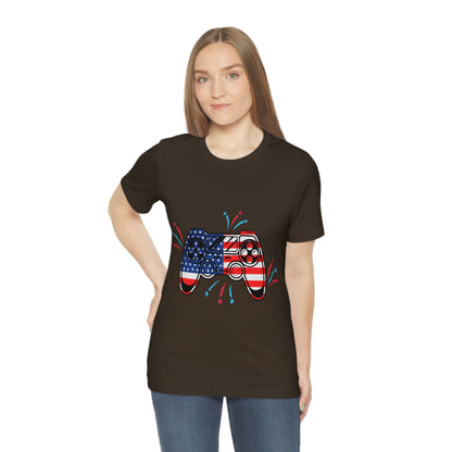 American Flag, Fourth Of July 4th , American Flag Game Controller Unisex Jersey Short Sleeve Tee