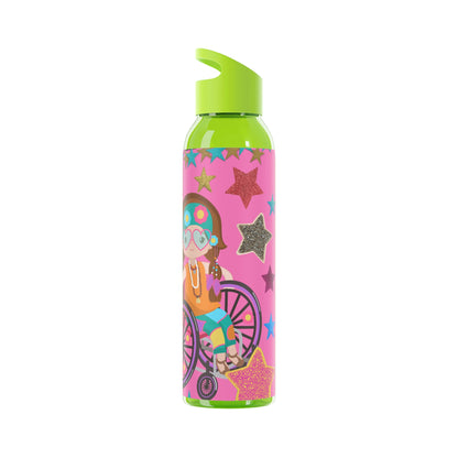 Super Girl Hippie Chic , Wheelchair Purple Background Sky Water Bottle