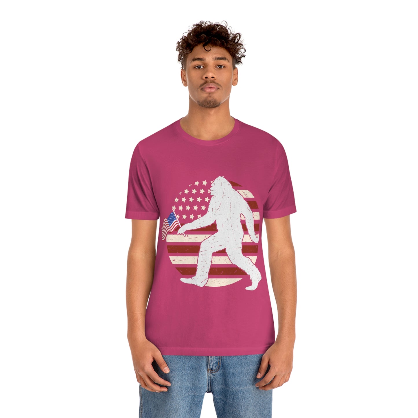 Big Foot American Flag, Fourth Of July 4th Unisex Jersey Short Sleeve Tee