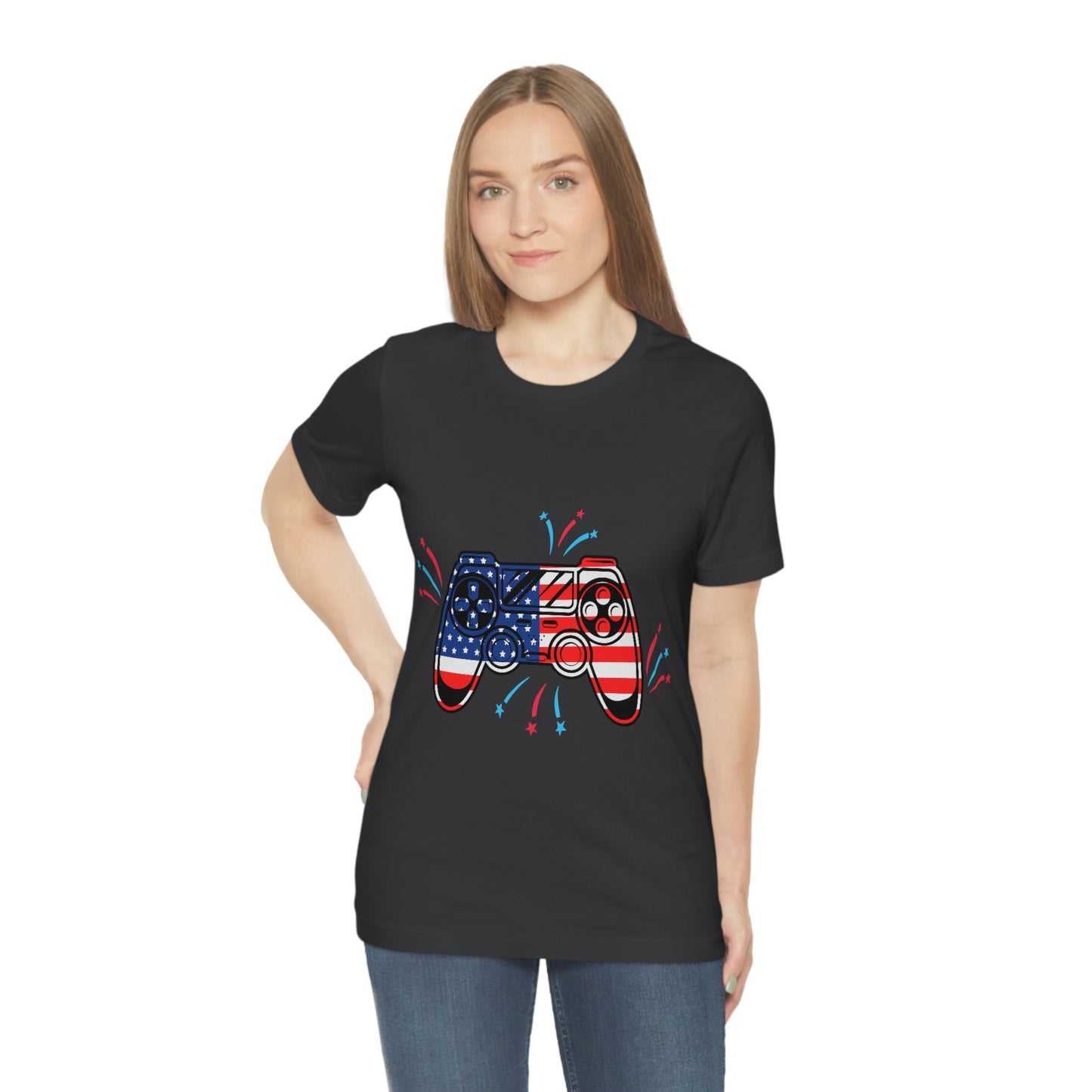 American Flag, Fourth Of July 4th , American Flag Game Controller Unisex Jersey Short Sleeve Tee