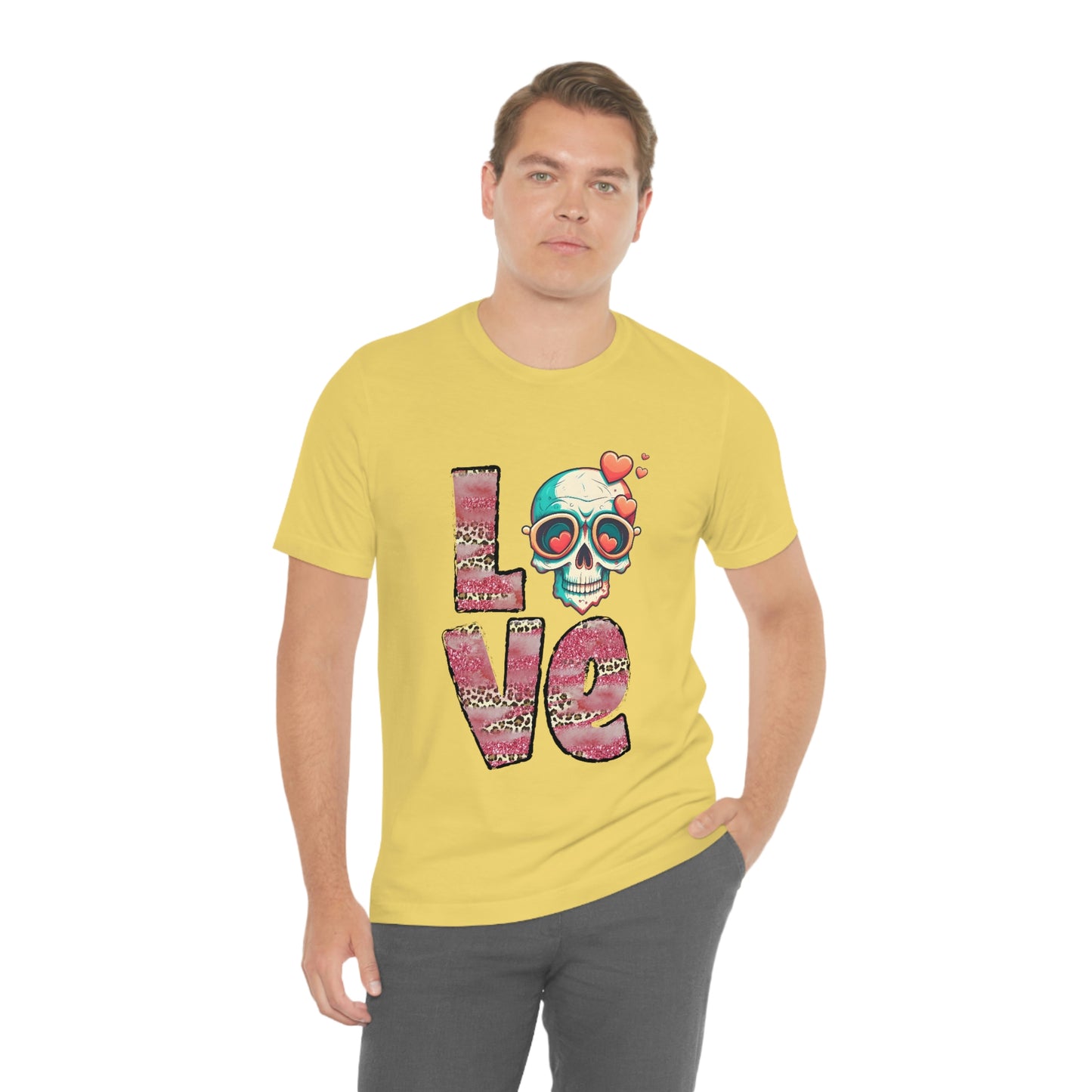 Love Valentine Skull With Red Roses Unisex Jersey Short Sleeve Tee