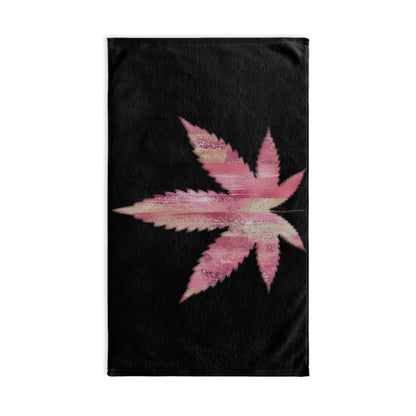 Sassy Single Pink Leaf With Black Background 420 Weed Pot Marijuana Leaf Hand Towel