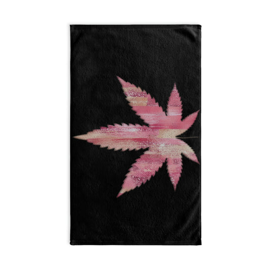 Sassy Single Pink Leaf With Black Background 420 Weed Pot Marijuana Leaf Hand Towel