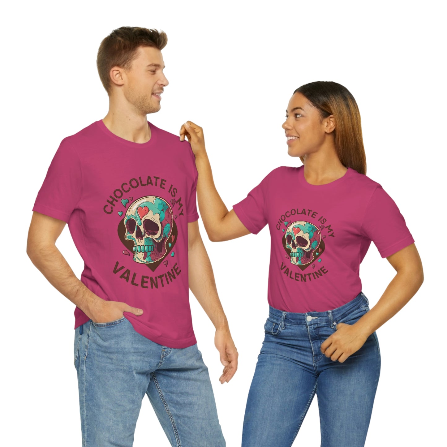 Chocolate Is My Friend My Valentine Skull Unisex Jersey Short Sleeve Tee